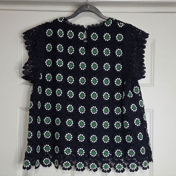J. Crew Navy & Kelly Green Floral Crochet Top - Size M - Picture 3 of 8